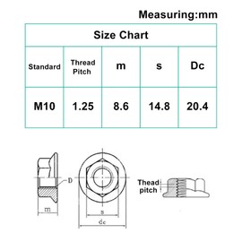 M10 x 1.25mm Flange Nut, 304 Stainless Steel Serrated Flange Metric Hex Flange Nuts Bright Finish Thread Hardware Nuts (20pcs)