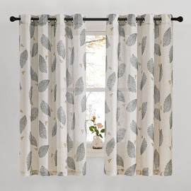 KGORGE Sheer Curtains 84 Inch Length 2 Panels Set, Floral Leaf Pattern Embroidered Linen Curtain Light Filtering Privacy Protection Drapes for Living Room, Bedroom, Sunroom, W 50 x L 84, Light Beige