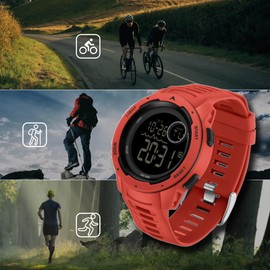 findtime Mens Sports Watches Digital Watch for Men 5ATM Waterproof Watch Military Tactical Watch for Outdoor Running Swimming Large Face Wrist Watch with LED Backlight Black Red