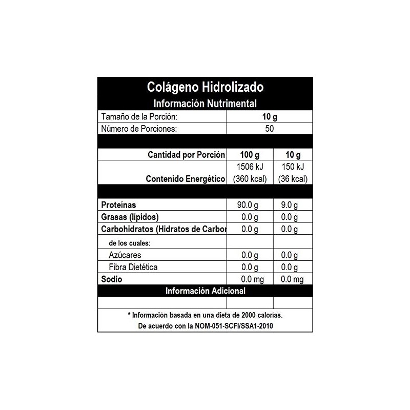 Colágeno Hidrolizado Polvo 500 100 Natural Puro Colorantes Azúcares Añadidos