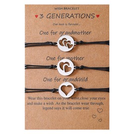 Mom Daughter Grandma Gifts Bracelet for 3 Generations Gift Bracelets Set Matching Bracelet for Grandmother Mother Mother's Day Birthday Gifts for Granddaughter 3 Heart Bracelets