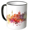 WANDKINGS® Tasse, Schriftzug Guten Morgen Frankfurt! mit Skyline - ROT