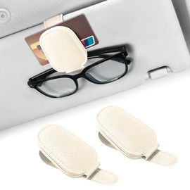 RGOAANC 2PCS Sunglasses Holders for Car Visor, Car Sun Visor Clips, Magnetic Glasses Holder and Ticket Card Clip, Car Accessories Eyeglass Holder Suitable for Different Size Eyeglasses (Off-White)