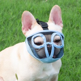 JYHY Short Snout Dog Muzzles- Adjustable Breathable Mesh Bulldog Muzzle for Biting Chewing Barking Training Grooming Dog Mask (Blue-XL)