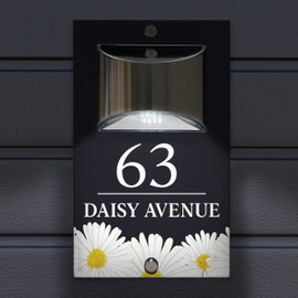 Custom Signs Solar Illuminated Modern Anthracite House Number Sign 24cm x 14.5cm Daisy Border