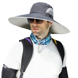 Leotruny Men Wide Brim Sun Hats UPF50+ Waterproof Breathable Bucket Hat for Fishing, Hiking, Camping (C03-dark Gray)