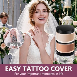 Tattoo Cover Up Cream,Instant Tattoo Cover Up Makeup Waterproof,Invisible and Natural, Suitable for Tattoos, Scars and Vitiligo,1.4 Ounce