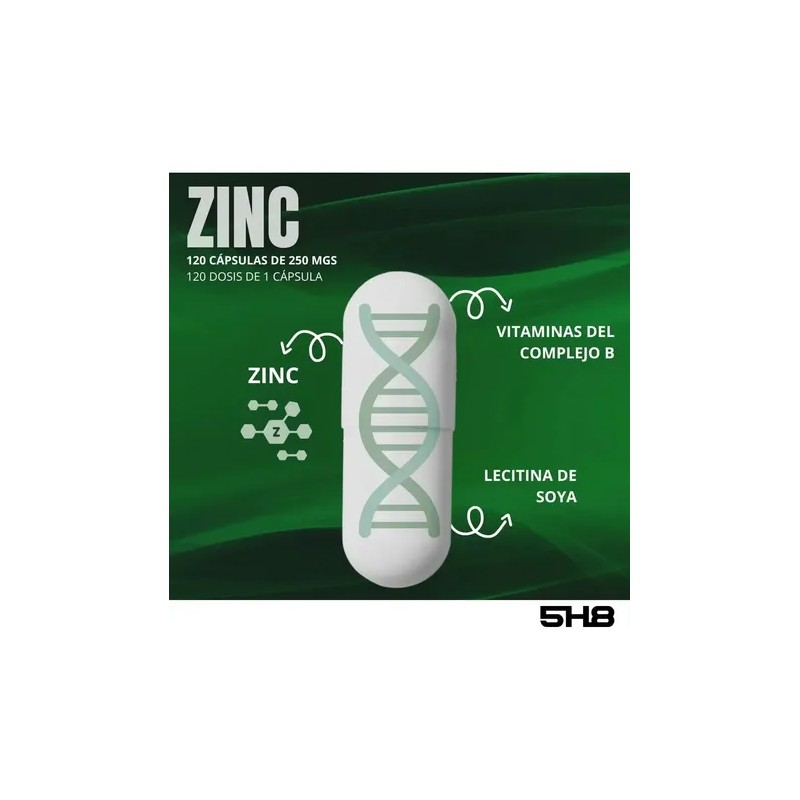 5h8 Zinc Zn2 120 Cápsulas, 20 Mgs De Zinc Complejo