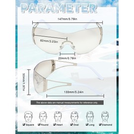 TIANYESY Y2K Sunglasses For Women Men Fashion Shield Rimless Wrap Around Sunglass Gradient Lens Trendy Oversize Sun Glasses (Silver+Gradual Grey)