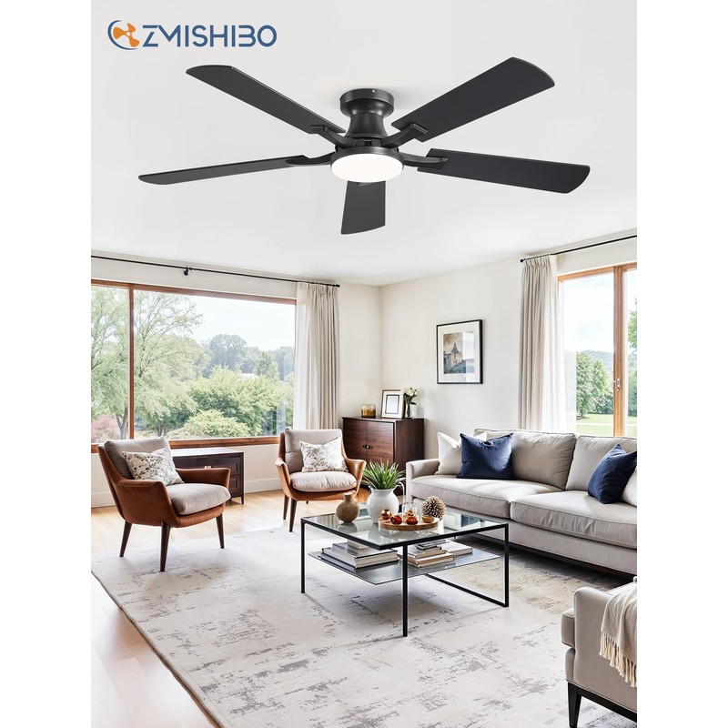 ZMISHIBO 52 Inch Ceiling Fan with Light, App&Remote Control, Flush