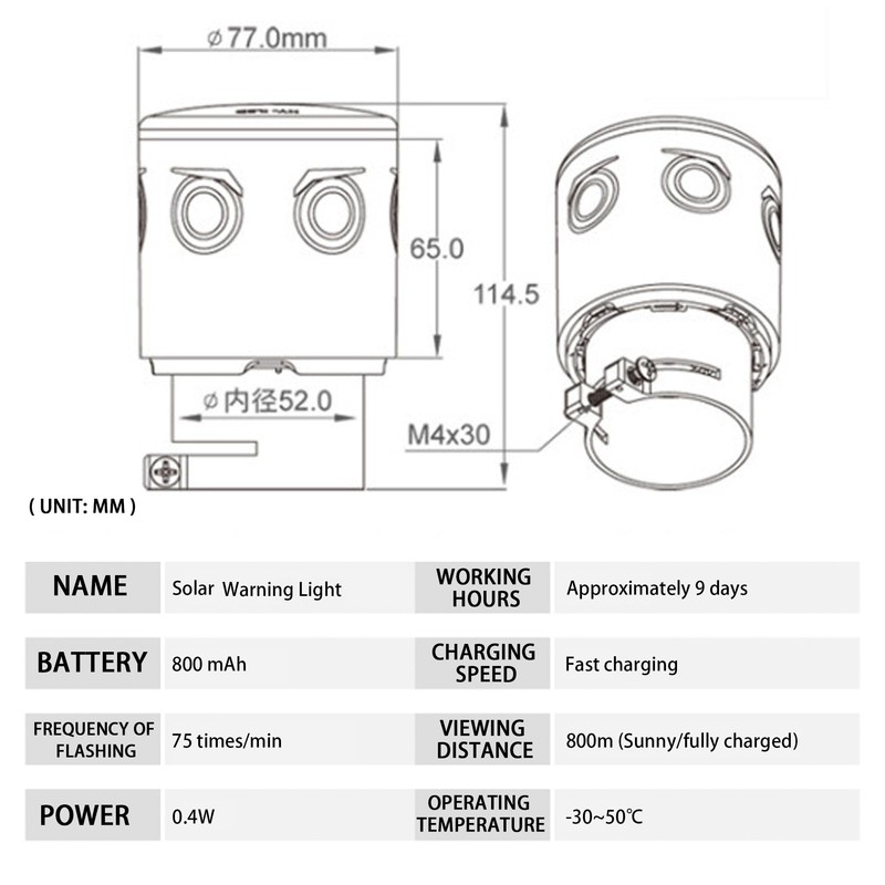 QXMH Solar Strobe Warning Light - Bright 360 Degree Solar