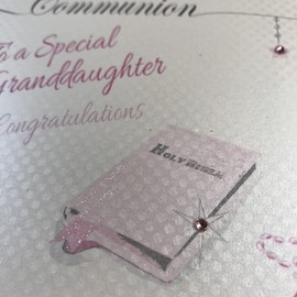1st Communion To a Special Granddaughter Congratulations Card Pink Bible