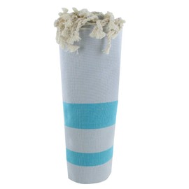 LES POULETTES - Fouta Beach Towel Beige Cotton and Turquoise Stripes