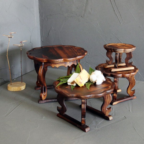 Wood Gaedari Soban Refreshment Table Traditional Tea Table Baekil Stone