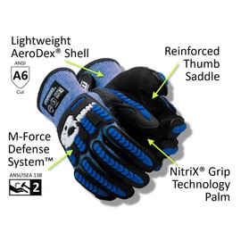 MAGID T-REX Flex Series ANSI A6 AeroDex Shell Impact Glove, 6 Pair, NitriX Coated Palm, Size 10/XL, Blue, TRX685