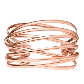 SELFWIMG Rose Gold Cuff Bangle Bracelet for Women Trendy Multi-layer Wire Warp Bangle Bracelet Adjustable Wide Open Chunky Cuff Bracelets Boho Twisted Wrist Accessories Jewelry Gifts