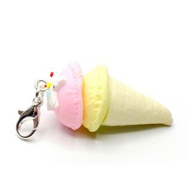 Miniblings Ice Cream Waffle Ice Cream Charm Ice Cream Cone Waffle Ice Cream 2 Balls Yellow Pink Handmade Fashion Jewellery I Silver-Plated Charm Pendant Charm Bracelet – Pendant for Bracelet, Metal