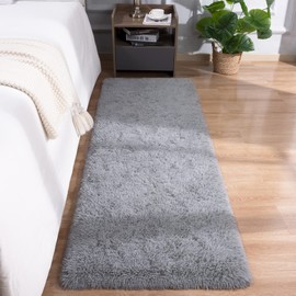 DETUM Grey Runner Rug 2' X 6' Fluffy Gray Area Rugs for Bedroom Bedside Soft Living Room Shag Rugs Hallyway Entryway 61x183CM Room Decor