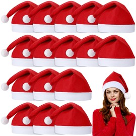 Aneco – Sombreros de Navidad a granel de Papá Noel corto de felpa con puños blancos de tela no tejida, tamaño adulto y para eventos festivos, Rojo, Medium