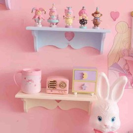 PEXIZUAN Kawaii Wood Floating Shelf Kawaii Wall Decor Kawaii Room Decor Kawaii Love Pink Room Decor (Pink)