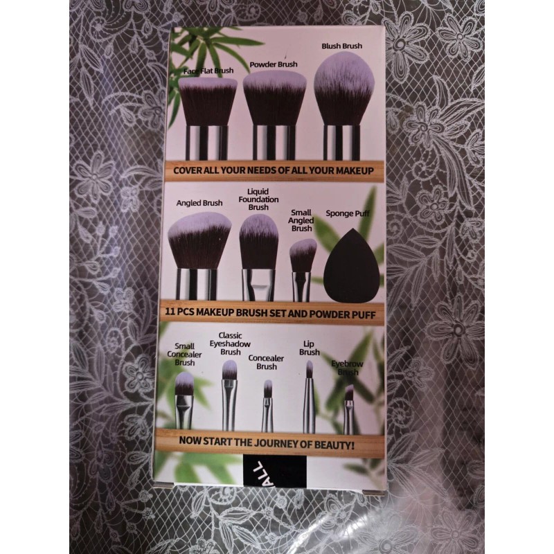 BS-MALL 11-Piece Bamboo Makeup Brush Set with Organizer Bag &