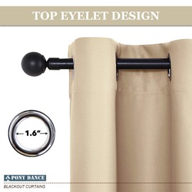 PONY DANCE Window Curtain Panels - Ring Top Light Blocking Kitchen Curtains Drapes Thermal Insulated Home Decor for Nursery, Energy Efficient Privacy Protect Draperies, 42 x 45 Inch, Beige, 2 Pieces