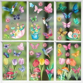 83Pcs Spring Window Stickers, Floral Hummingbird Butterfly Window Stickers Easter, Double-Sides Window Clings for Glass, Window Decals Anti-Collision, Reusable & Removable