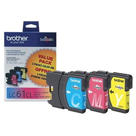 Brother Genuine Standard Yield Color -Ink -Cartridges, LC613PKS, Replacement 3 Pack of Color -Ink, Includes 1 -Cartridge Each of Cyan, Magenta & Yellow, Page Yield Up To 325 Pages/ -Cartridge, LC61