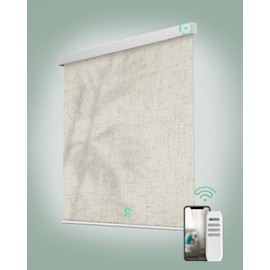 Yoolax Motorized Blinds, Light Filtering Remote Shades for Indoor Windows, Cordless Automatic Roller Shades App Control for Bedroom Living Room Office (50% Shading Linen Beige, 22" W x 72" H)