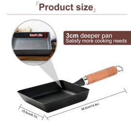 Tissting 7.28×6.1in Breakfast Flat Pan, Cast Iron Wood Handle Mini Egg Roll Pan, Rectangle Tamagoyaki Japanese Omelette Pan, for Home Steak Induction Cooker Gas Universal
