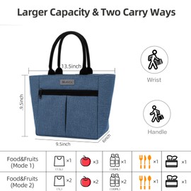 Reusable Adult Lunch Bag, Insulated Thermal Lunch Bag, Lunch Box with Front Pocket for Office, Work, Picnic, Shopping