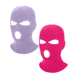 2 Pieces Knitted Full Face Cover 3-Hole Ski Mask Winter Balaclava Face Mask