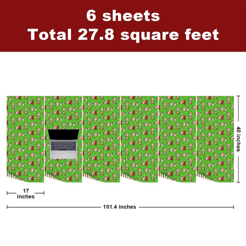 EWES Green Christmas Wrapping Paper Set Funny Rolls Santa Claus