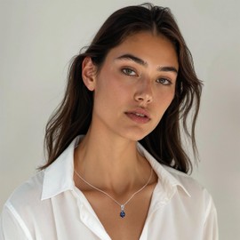 925 Sterling Silver Sapphire Necklace - Sapphire Teardrop Necklace - September Birthstone Necklace for Women Silver - Pear Sapphire Pendant - Silver Jewelry for Women - Minimalist Chain Necklace