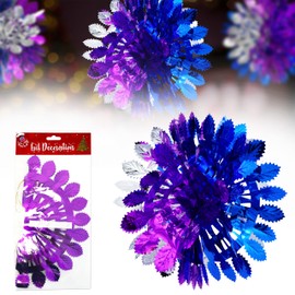 Christmas Foil Hanging Decorations, 60cm Snowball Ornaments for Walls & Ceilings, Festive Xmas Home Décor & Party Supplies (Purple, Silver, Blue)