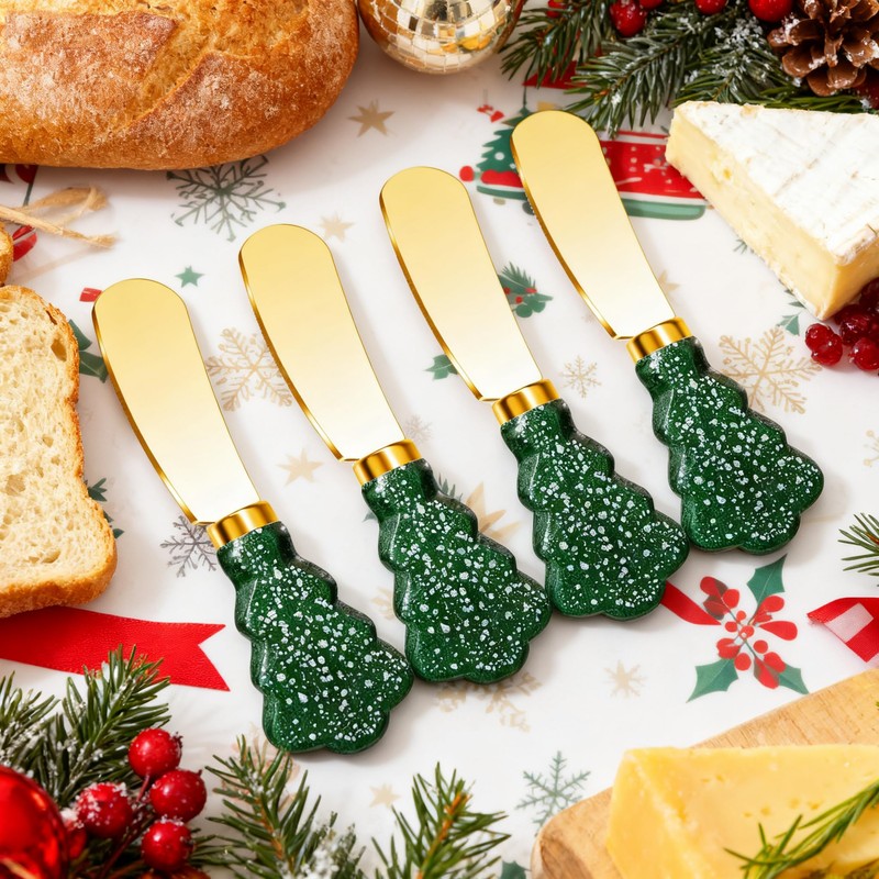 Christmas Tree Spreader Knife Set, Gold Stainless Steel Butter Knives,