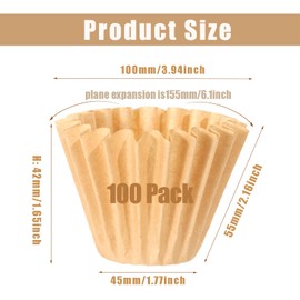 Velloray 1-2 Cup Basket Coffee Filters, 6.1”x 1.77”, 100 Count Natural Unbleached Coffee Filter Paper for Single Serve Coffee Maker, Small Pour Over and Drip Pot, Mini Coffee Travel Brewer