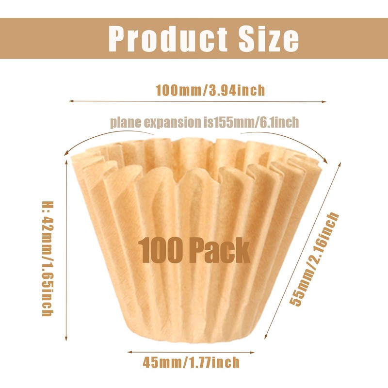 Velloray 1-2 Cup Basket Coffee Filters, 6.1”x 1.77”, 100 Count