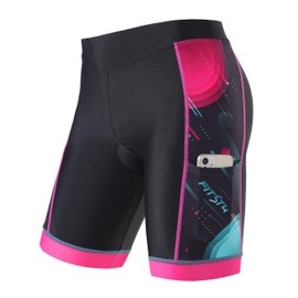 FitsT4 Sports Kids Cycling Bike Shorts Boys Girls Printed Biking Shorts Padded Youth Triathlon Shorts with Pockets Pink Size M