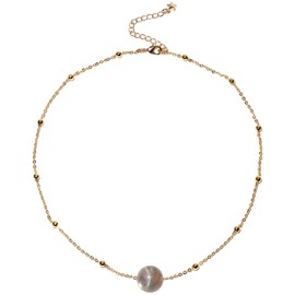 Wizock Simple 14mm Spiritual Round Crystal Pendant Necklaces for Women Trendy Gold Plated Necklace Adjustable 16+2 Inches (Moonstone)