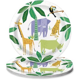 Animal Safari Round Dinner Plates (22cm) - Bold & Vibrant Wildlife Design - Perfect for Parties & Events - 8ct