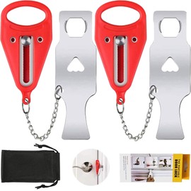 Seguro para Puerta, Paquete de 2 Cerraduras de Puerta Portátiles, Seguro para Puerta de Hotel para Mayor Seguridad con Privacidad, Seguro Puerta Adecuado para Hoteles, Viajes, Pisos(Rojo)