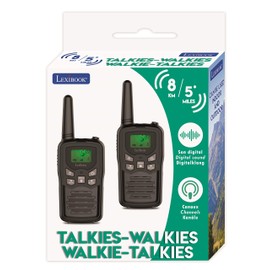 Lexibook Walkie-talkies for Kids, Toys Long Range 8km / 5 Miles, LCD Screen, Digital Sound, Indoor and Outdoor Communication Game, Belt Clip, Black, TW58