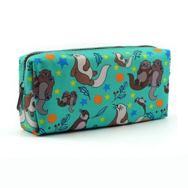 Otters Pencil Case Canvas Pen Bag Pouch Cute Stationary Case Makeup Cosmetic Bag Gadget Box