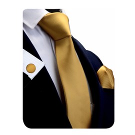 Gusleson Brand Men's silk Solid Goldenrod Yellow Tie Neckties and Pocket Square Cufflinks Sets (UK0789-11)