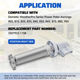 JURPLIX 3307923.115B Awning Torsion Assembly Power Motor Compatible with Dometic WeatherPro Power Patio Awning RH Drive White