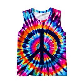 TZQPSJW Unisex Peace Sign Tie Dye Tank Tops Sleeveless T Shirts Hippies Senior Shirt Beach Tees for Women and Men Large