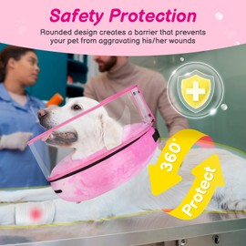 BARKLESS Inflatable Dog Cone, Protective Dog Surgery Collar to Stop Licking Biting Wounds, Patented Soft Donut Cone with Clear Shield, Adjustable Blow-up Collar for Surgery Recovery (Pink, XL)