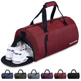 BECOJADDE Gym Bag for Women Men with Shoe Compartment & Wet Pocket, 35L Travel Sports Duffel Bags Overnight Bag Weekend Bag Hospital Bag with Padded Shoulder Strap for Fitness and Workout, Burgundy