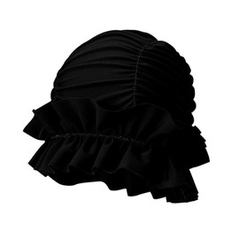 ZARSIO Fabric Swim Cap for Women Pleated Nylon Cloth Swimming Cap Pleated Elastic Comfort Bathing Cap for Long Hair (Black)